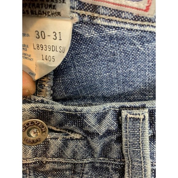 Womens Silver 30/31 Distressed Faded Button Fly Flare Blue Jeans Jewel - Picture 8 of 11